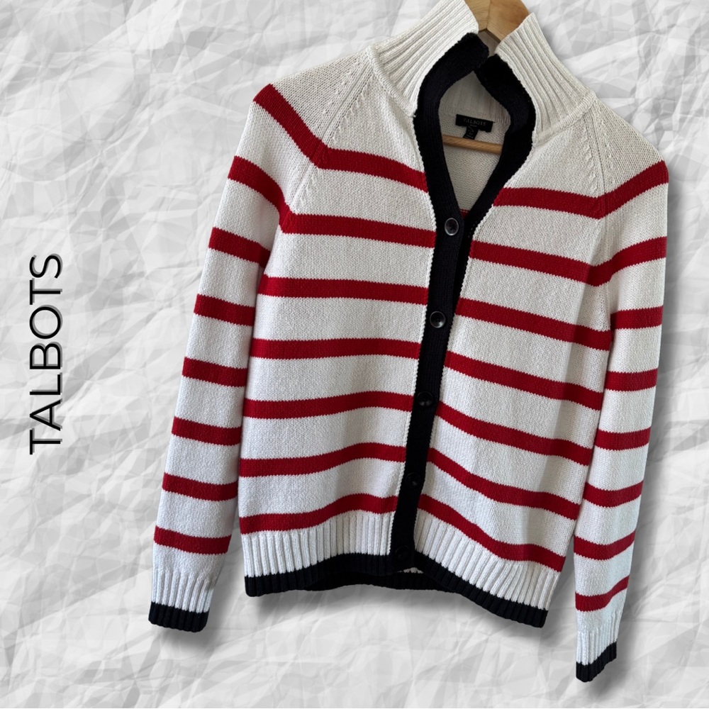 {Talbots} Red/White Buttoned COTTON Cardigan